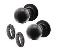 EAI Black Iron Door Knob Set - 1 Pair of Cast Iron Antique Ball Mortice Knobs & Escutcheons