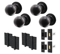 EAI Black Iron Door Knob Set - 2 Pairs of Cast Iron Antique Ball Mortice Knobs, Latches (76mm) & Hinges (76mm)