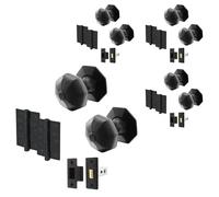 EAI Black Iron Door Knob Set - 4 Pairs of Cast Iron Antique Octagonal Mortice Knobs, Latches (76mm) & Hinges (76mm)