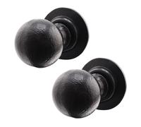 EAI Black Iron Door Knobs - 1 Pair of Cast Iron Antique Ball Mortice Knobs
