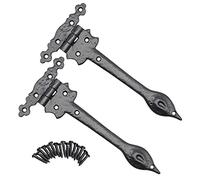 EAI Black Iron Spear Hinges Leaf Design, 1 Pair, 9 Inch | Cast Iron Spear Hinges with Leaf Tudor Design for Gates, Doors, Cabinets and Sheds, Fixings Included