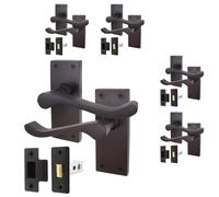 EAI Black Victorian Scroll Door Handle and Latch Set | 5 Pairs of Matt Black Internal Lever Handles on Backplate (64mm)