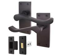 EAI Black Victorian Scroll Door Handle Set | 1 Pair of Matt Black Internal Lever Latch Handles on Backplate (64mm)