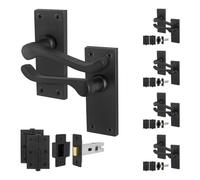 EAI Black Victorian Scroll Latch Handle Set, 5 Pairs Matt Black Internal Lever Latch Handles on Backplate, Latch 64mm and Hinges