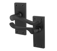EAI Black Victorian Scroll Latch Handles, 1 Pair of Matt Black Internal Lever Door Handles on Backplate