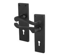 EAI Black Victorian Scroll Lock Handles, 1 Pair of Matt Black Internal Lever Door Handles on Backplate