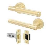 EAI Brass Door Handle and Latch Set, Satin Brass Internal Door Handle with 64mm Latch, Oruro Range 1 Pack