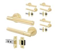EAI Brass Door Handle and Latch Set, Satin Brass Internal Door Handle with 64mm Latch, Oruro Range 4 Pack