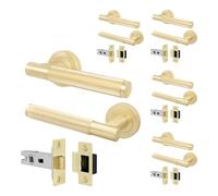 EAI Brass Door Handle and Latch Set, Satin Brass Internal Door Handle with 64mm Latch, Oruro Range 5 Pack