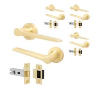 EAI Brass Door Handle and Latch Set, Satin Brass Internal Door Handle with 64mm Latch, Tarna Range 4 Pack