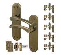EAI Brass Door Handle Latch Set, 6 Pair Antique Brass Internal T-Bar Handles, Hinges (76mm) Latches (64mm) - Novoli