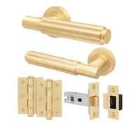 EAI Brass Door Handle Latch Set, Satin Brass Internal Door Handle with 64mm Latch and 76mm Hinges, Flora Range 1 Pack