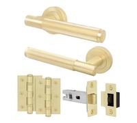 EAI Brass Door Handle Latch Set, Satin Brass Internal Door Handle with 64mm Latch and 76mm Hinges, Oruro Range 1 Pack