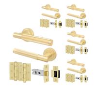 EAI Brass Door Handle Latch Set, Satin Brass Internal Door Handle with 64mm Latch and 76mm Hinges, Oruro Range 5 Pack