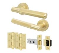 EAI Brass Door Handle Latch Set, Satin Brass Internal Door Handle with 64mm Latch and 76mm Hinges, Varri Range 1 Pack