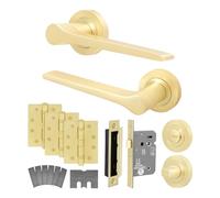 EAI Brass Fire Door Handle Bathroom Set, Satin Brass Internal Fire Rated Door Handle with 80mm Bathroom Lock and 102mm Hinges, Tarna Range 1 Pack