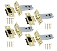 EAI Brass Plated Tubular Latch, 76mm / 3 Inch, Pack of 4 | Internal Door Latches, For Left and Right Handed Doors, Adjustable Keep Prevents Rattling, Dust Box and Fixings Included