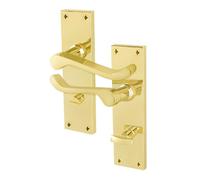 EAI Brass Victorian Scroll Bathroom Handles, 1 Pair of Polished Brass Internal Lever Door Handles on Backplate