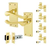 EAI Brass Victorian Scroll Latch Handle Set, 5 Pairs Polished Brass Internal Lever Door Handles on Backplate and Latch 64mm