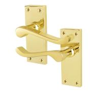 EAI Brass Victorian Scroll Latch Handles, 1 Pair of Polished Brass Internal Lever Door Handles on Backplate