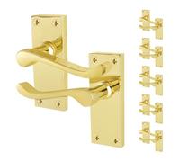 EAI Brass Victorian Scroll Latch Handles, 6 Pairs of Polished Brass Internal Lever Door Handles on Backplate