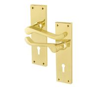 EAI Brass Victorian Scroll Lock Handles, 1 Pair of Polished Brass Internal Lever Door Handles on Backplate