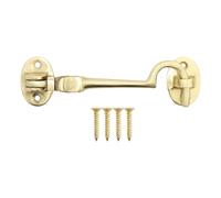 EAI Cabin Hook and Eye Latch | Heavy Duty 100mm / 4 Inch Silent Polished Brass Hook and Eye Latch | 1 Pack with Fixings