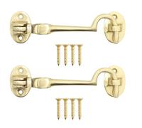 EAI Cabin Hook and Eye Latch | Heavy Duty 100mm / 4 Inch Silent Polished Brass Hook and Eye Latch | 2 Pack with Fixings