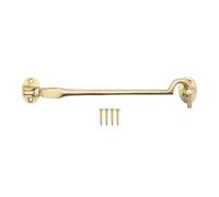 EAI Cabin Hook and Eye Latch | Heavy Duty 200mm / 8 Inch Silent Polished Brass Hook and Eye Latch | 1 Pack with Fixings