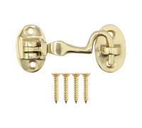 EAI Cabin Hook and Eye Latch | Heavy Duty 50mm / 2 Inch Silent Polished Brass Hook and Eye Latch | 1 Pack with Fixings