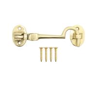 EAI Cabin Hook and Eye Latch | Heavy Duty 75mm / 3 Inch Silent Polished Brass Hook and Eye Latch | 1 Pack with Fixings