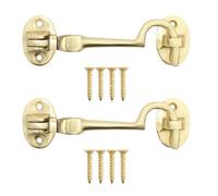 EAI Cabin Hook and Eye Latch | Heavy Duty 75mm / 3 Inch Silent Polished Brass Hook and Eye Latch | 2 Pack with Fixings