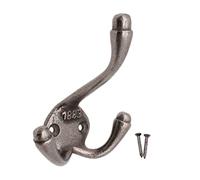 EAI Cast Iron Triple Coat Hook 1883 Antique Coat and Hat Rack Hook Hand Forged Self Coloured with Screws