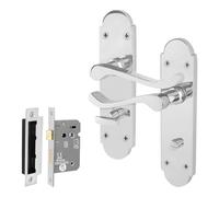 EAI Chrome Bathroom Door Handle Set, 1 Pair Internal Polished Chrome Victorian Scroll Shaped Backplate Handle and Lock 64mm
