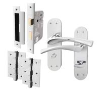 EAI Chrome Bathroom Door Handle Set - 1 Pair Polished Chrome Bathroom Handles on Backplate with Lock 80mm & Hinges 76mm - Novoli Range