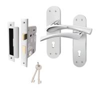 EAI Chrome Door Handle Key Lock Set - 1 Pair Polished Chrome Internal Keylock Handles with Lock (64mm) - Novoli Range