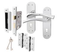 EAI Chrome Door Handle Key Lock Set - 1 Pair Polished Chrome Internal Keylock Handles with Lock 80mm & Hinges 76mm - Novoli Range