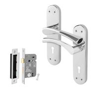 EAI Chrome Door Handle Key Lock Set, 1 Pair Polished Chrome Internal T-Bar Handles Backplate, Sash Lock 64mm - Novoli