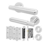 EAI Chrome Door Handle Key Lock Set, Polished Chrome Internal Door Handle with 64mm Lock and 76mm Hinges, Flora Range 1 Pack