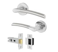 EAI Chrome Door Handle Latch Set, 1 Pair Internal Round Rose Polished Chrome and Satin Nickel Handles, Latch 64mm - Bova
