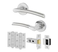 EAI Chrome Door Handle Latch Set, 1 Pair Internal Round Rose Polished Chrome and Satin Nickel Handles, Latch 64mm Hinges 76mm