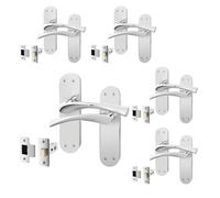 EAI Chrome Door Handle & Latch Set - 5 Pair Polished Chrome Internal Lever Handles on Backplate with Latch (64mm) - Novoli Range