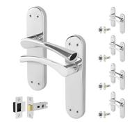 EAI Chrome Door Handle Latch Set, 5 Pairs of Polished Chrome Internal Lever T-Bar Handles Backplate Latches 64mm - Novoli