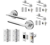 EAI Chrome Door Handle Latch Set, Polished Chrome Internal Door Handle with 64mm Latch and 64mm Hinges - 4 Pack Elcot Range