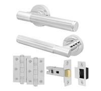 EAI Chrome Door Handle Latch Set, Polished Chrome Internal Door Handle with 64mm Latch and 76mm Hinges, Oruro Range 1 Pack