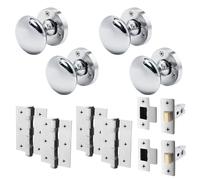 EAI Chrome Door Knob Set - 2 Pairs of Polished Chrome Victorian Mortice Knobs (55mm), Latch (76mm) & Hinges (76mm) for Internal Doors