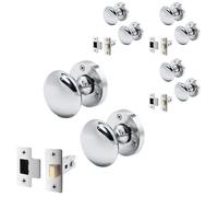 EAI Chrome Door Knob Set - 4 Pairs of Polished Chrome Victorian Mortice Knobs (55mm) & Latch (76mm) for Internal Doors