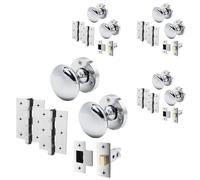 EAI Chrome Door Knob Set - 4 Pairs of Polished Chrome Victorian Mortice Knobs (55mm), Latch (76mm) & Hinges (76mm) for Internal Doors