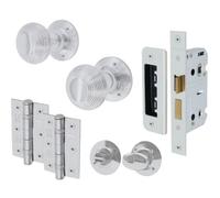 Eai Chrome Door Knobs Reeded Beehive Design Lock Kit 80mm Bathroom Lock 76mm Hinges Thumbturn Release 55mm Sprung Knobs