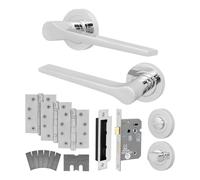 EAI Chrome Fire Door Handle Bathroom Set, Polished Chrome Internal Fire Rated Door Handle with 80mm Bathroom Lock and 102mm Hinges, Tarna Range 1 Pack